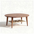 Round wooden coffee table with lower shelf and leg support 120 x 80 x 40cm