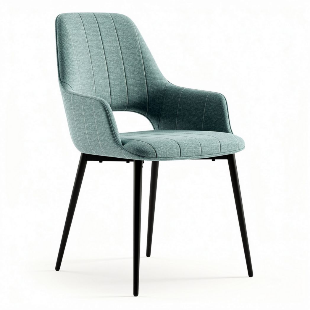 Upholstered dining chair in green fabric with black metal legs 46 x 55 x 85cm