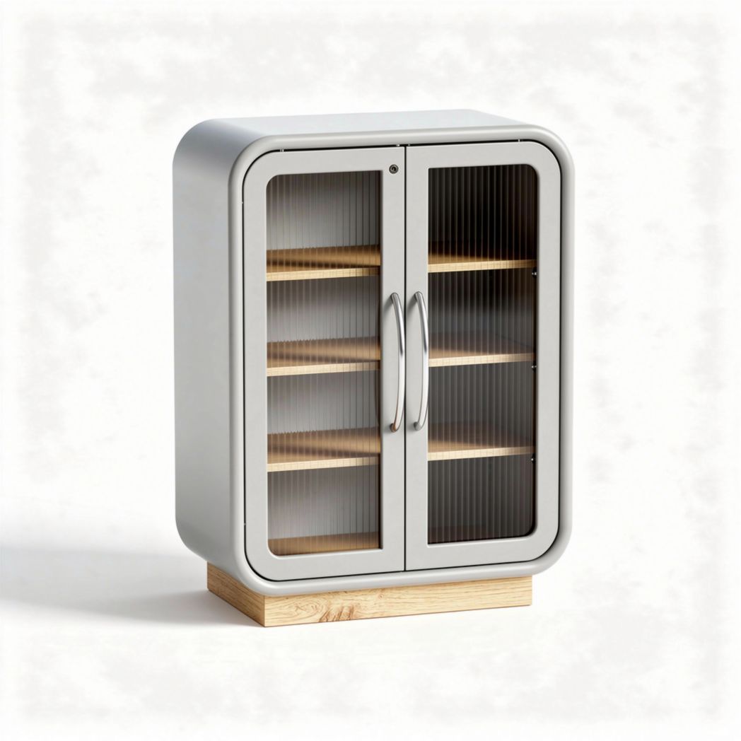 Modern glass front storage cabinet with wooden base 60 x 40 x 80cm