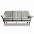 Mid-century modern grey fabric sofa with rubber wood legs 180 x 80 x 70cm